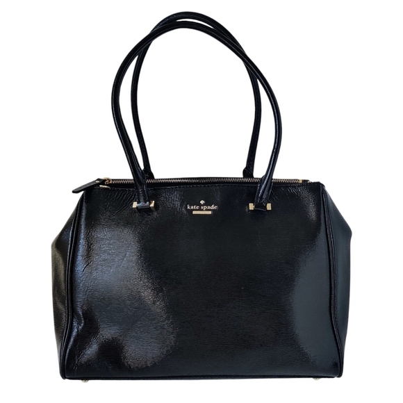 KATE SPADE NY Cedar Street Reena Patent Crosshatched Leather Black Bag - Picture 1 of 13
